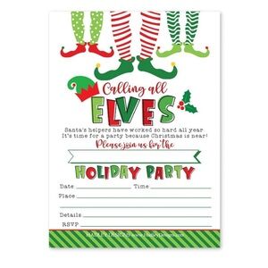 Calling All Elves Holiday Party Invitations